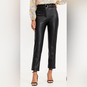 The Loft: Belted Slim Taper Pants in Faux Leather.